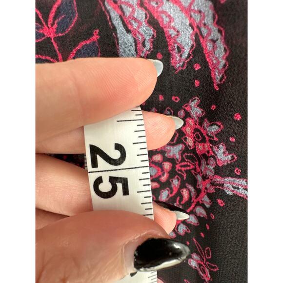 Sanctuary Top Womens Small Black Pink Floral Sheer Boho Bohemian Neck Tie - Picture 9 of 10